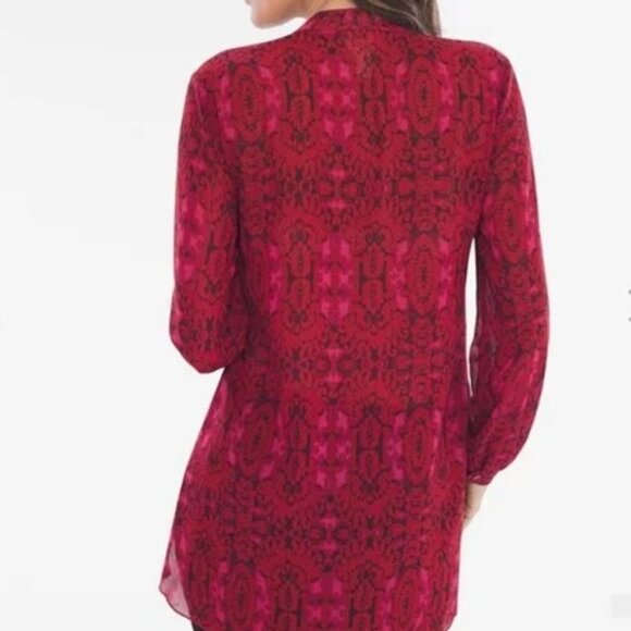 Chico’s Women Size 1/8-10 Floral Sheer Chiffon Long Sleeve Layered Tie Front Top - Picture 2 of 16